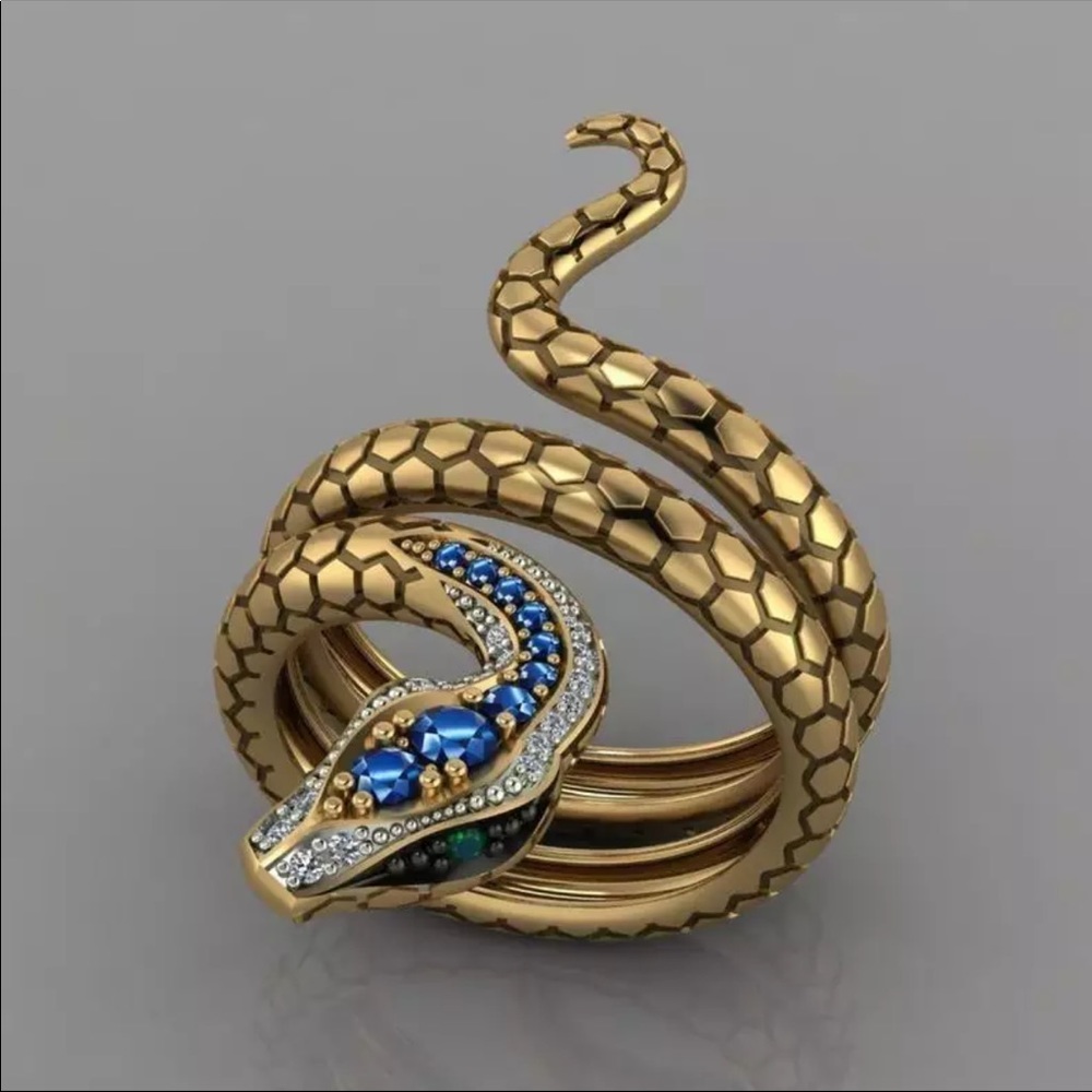 New Yellow Gold Plated ExoticSnake Adjustable Ring